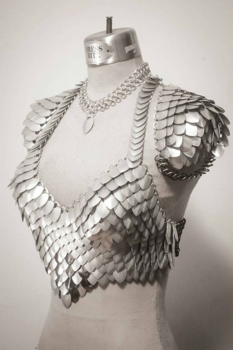 The Silver Queen-Deluxe Scale Maille scalemail bra halter dragon armor LARP… Dragon Armor, Scale Mail, Red Sonja, Chain Mail, Fantasy Clothing, Fantasy Fashion, Burning Man, Larp, Costume Design