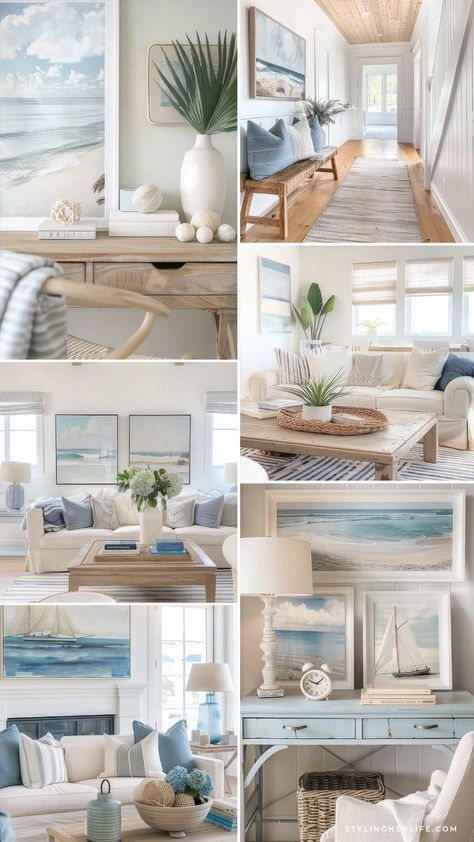 Elevate your living room with modern coastal home decor ideas! Explore how to use light colors, natural materials, and minimalist designs to create a serene, beach-inspired space. Incorporate soft neutrals and organic textures to bring the tranquility of the coast into your home. Perfect for adding fresh, coastal charm and modern style to any living room. Cool Coastal Color Palette, Light Color Decor, Beautiful Interiors Living Room, Ocean Inspired Interior Design, How To Incorporate Color Into Your Home, Airbnb Decor Room Ideas Living Room, Beach House Interior Ideas, Living Room Coastal Style, Florida Homes Interior Design