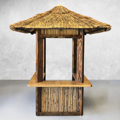 Ticket Booth & Station | Thatched Roof & Bamboo Screen | Safari Thatch Bamboo Kiosk Design, Bamboo Booth Design, Bamboo Food Stall, Ticket Booth Design, Boba Menu, Bamboo Tiki Bar, Bamboo Wall Covering, Mocktail Ideas, Bamboo Screen