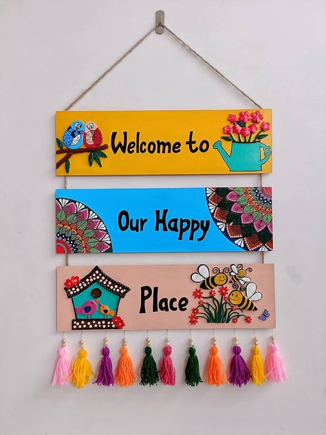 Balcony Crafts Diy, Useful Craft Ideas Diy Projects, Diy Drawing Room Decor Ideas, Diwali Decoration Wall Hanging, Home Decor Paper Crafts, Easy Diy Room Decor Wall Art, Wall Hanging Crafts For Diwali, Wall Hanging Ideas For Diwali, Diy Nameplate Ideas