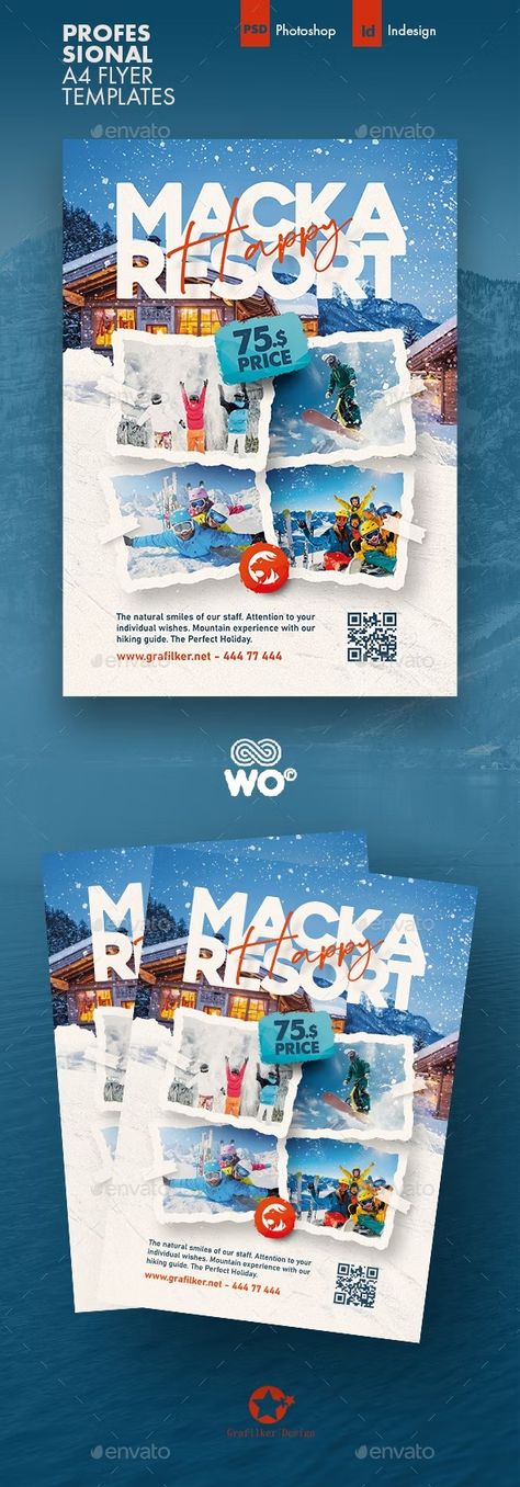 Winter Travel Flyer Templates, Print Templates | GraphicRiver Travel Flyer, Vacation Winter, Blue Boat, Beach Blue, Creative Flyers, Winter Camping, Tour Posters, Ocean Print, Winter Vacation