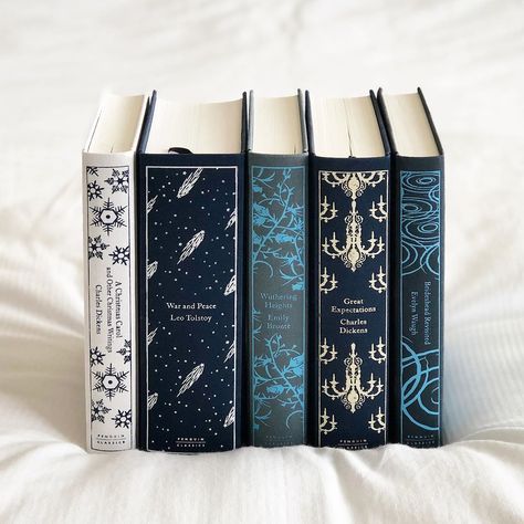 Blue and white books Clothbound Classics, Penguin Clothbound Classics, Ravenclaw Aesthetic, Christmas Writing, The Sentence, White Books, Beautiful Book Covers, Book Binding, Ravenclaw