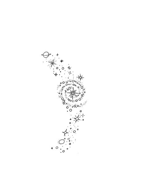 Mini Celestial Tattoos, Vertical Celestial Tattoo, Wrap Around Space Tattoo, Space Aesthetic Tattoos, Consolation Tattoos, Space Tattoo Drawing, Galaxy Tattoo Stencil, Collar Bone Star Tattoo, Drawing Ideas Stars