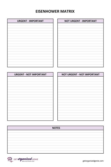 Eisenhower Matrix Printable. Use this Free Printable Planner to help you organize and prioritize tasks, taking into consideration their urgency and importance. Business Planner Printables, Smarter Goals, Project Planner Template, Smart Goals Template, Free Planner Templates, Eisenhower Matrix, Goals Template, Business Printables, Time Management Tools