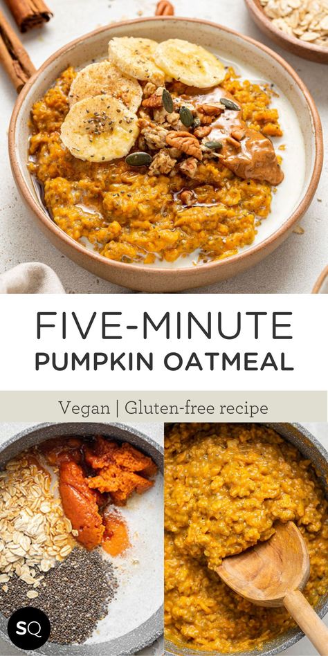 Oatmeal Recipes Pumpkin, Oatmeal With Pumpkin Seeds, Healthy Stove Top Oatmeal, Stovetop Pumpkin Oatmeal, Gluten Free Pumpkin Breakfast Recipes, Canned Pumpkin Oatmeal Recipes, Seasonal Breakfast Ideas, No Bloat Recipes, Sweet Potato Vegan Breakfast