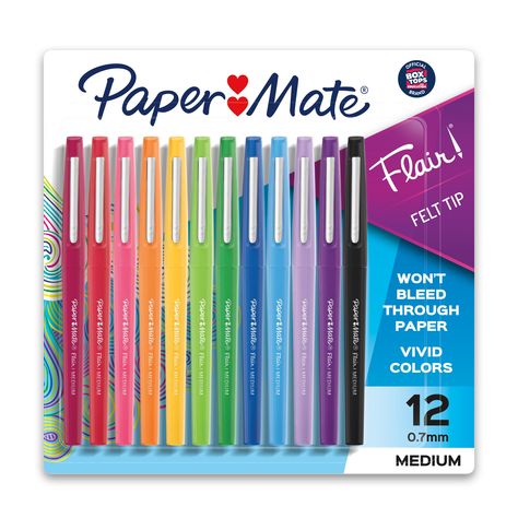 Buy Paper Mate Flair Felt Tip Pen Set, 0.7mm, 12 Count at Walmart.com Papermate Flair Pens, Expressive Lines, Paper Mate Pens, Paper Mate Flair, Felt Tip Pens, Pretty School Supplies, School Supplies For Teachers, Flair Pens, Felt Tip Markers