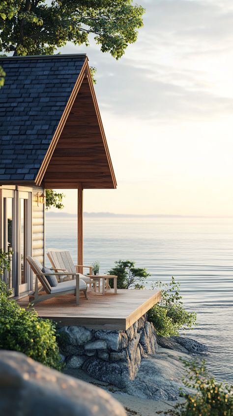 Charming Seaside Cabin with Sea View Deck Seaside Cabin, Coastal Cabin, Lake Cabin, Lake Cabins, Sea View, Coastal Living, Vision Board, Cabin, Cottage