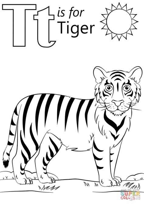 T Is For Tiger Craft, Letter T Coloring Page, T Coloring Page, T Is For Tiger, Tiger Coloring Pages, Tiger Coloring, Hand Outline, Teacher Images, Coloring Letters