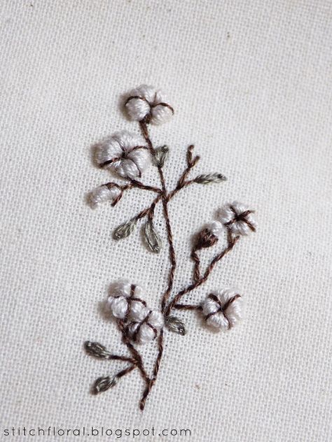 Cotton flower hand embroidery: freebie and tutorial Creative Stitching, Birthday Embroidery, Embroidery Spring, Flower Hand Embroidery, Brazilian Embroidery Stitches, Botanical Embroidery, Yarn Embroidery, Miniature Embroidery, Cotton Flower