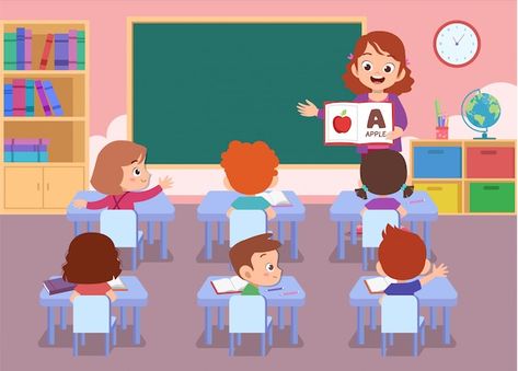 Teacher Illustration, About Teacher, Teacher Cartoon, Student Cartoon, Modern Classroom, Teacher Clipart, Background Powerpoint, Kids Background, English Lessons For Kids