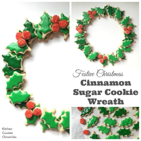 Wow your guests with this simple and delicious festive Christmas sugar cookie wreath.Transform a batch of cinnamon sugar cookies into this gorgeous display. Sugar Cookie Wreath, Cookie Wreath, Christmas Sugar Cookie, Wreath Kitchen, Cinnamon Sugar Cookies, Wreath Centerpiece, Wreath Cookies, Christmas Sugar Cookies, Cinnamon Sugar