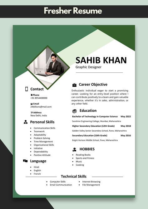 Examples of Freshers Resume | Cv for Fresher Samples Fresher Resume, Best Cv Template, Best Resume Format, Senior Secondary School, Cv Format, 10th Grade, Engineering Colleges, Resume Format, Word File