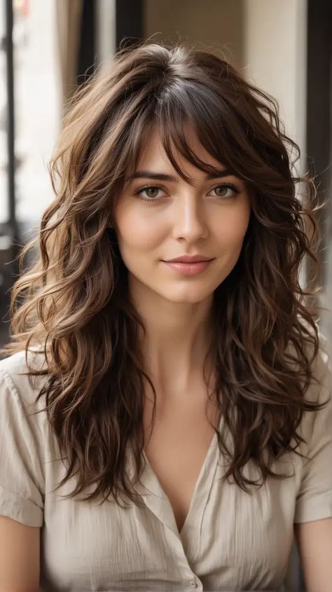 23 Stunning Wavy Hair with Bangs: Styles for Every Face Shape Haïr Cut For Wavy Hair Girl, Long Wavy Haircuts With Bangs, Wavy Long Hair With Bangs, Wavy Hair Cuts With Bangs, Wavy Hair With Bangs And Layers, Haïr Cut For Wavy Hair, Haircut For Wavy Hair For Women, Wavy Hair With Fringe, Wavy Haircuts With Bangs