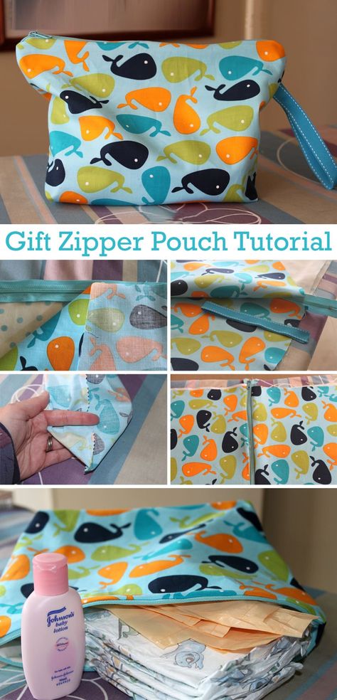 Baby Gift Zipper Pouch Tutorial Diy Pouches For Toddlers, Diy Nappy Bag, Makeup Pouch Diy, Diy Pouch No Zipper, Clutch Pattern, Toddler Stuff, Pouch Diy, Zipper Pouch Tutorial