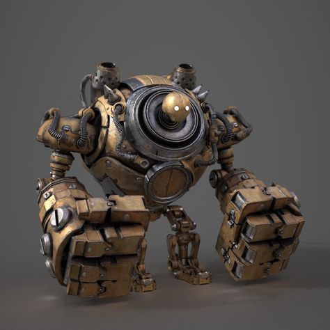 Robot Concept Art Steampunk, Cool Robot Art, Steampunk Robot Concept Art, Blitzcrank League Of Legends, Golem Concept Art, Steam Punk Robot, Steampunk Concept Art, Dieselpunk Mech, Steampunk Machines