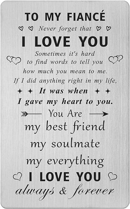 Amazon.com: CPLJW to My Fiancé Gifts - I Love You Future Husband Gifts for Birthday Wedding Anniversary Engraved Wallet Card Gifts : Clothing, Shoes & Jewelry I Love You Fiance, Best Fiance Ever Quotes, To My Fiance, Love My Fiance Quotes, Love Quotes For Fiance Future Husband, Happy Anniversary To My Fiance, Love Letters To Your Fiance, To My Fiance Quotes, Love Letter For Fiance