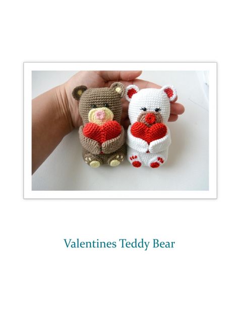 Teddy Bears Valentines, Crochet Teddy Bear Pattern, Crochet Bunny Pattern, Crochet Chain, Valentines Crochet, Bear Valentines, Crochet Teddy Bear, Crochet Amigurumi Free Patterns, Red Yarn