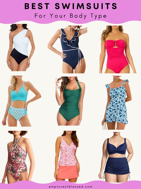 We’re all different shapes & sizes, and EVERY body is beautiful! The best swimsuit style for your body type? We’re helping you figure it out! One Piece Swimsuit For Short Torso, Flattering Swimwear For Big Thighs, Swimsuits For Inverted Triangle Shape, Apple Shape Swimwear, Swimsuit For Pear Shape, Best Bathing Suit For Body Type, Flattering Swimsuits Body Types, Best Swimsuit For Body Type, Bathing Suit For Body Type