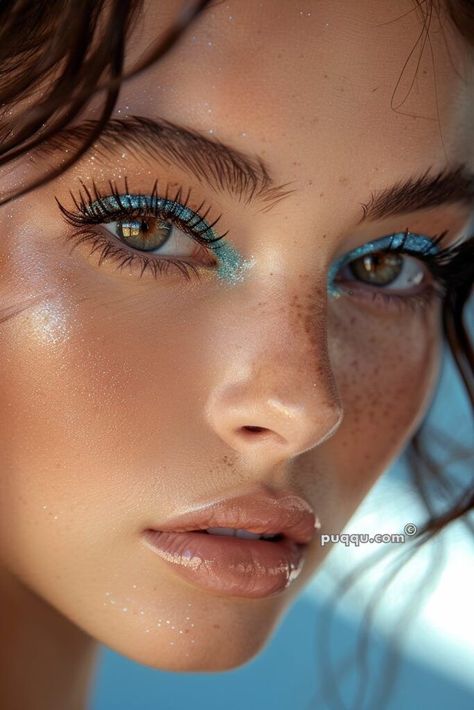 Festival Eye Makeup, Blue Eyeshadow Makeup, 90s Makeup Look, Blue Eyeshadow Looks, Beach Makeup, Summer Makeup Looks, Makijaż Smokey Eye, Mermaid Makeup, Blue Eyeshadow