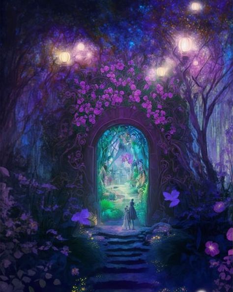 Divno on Instagram: "Would you dare to enter Cyber-fae realms? Portals, windows, gates, and doors to Enchanted Dreamlands and Secret Gardens.💙💜 Let me know which one is your favourite. 🤗❤️ Made in Midjourney AI. . . . . . #portals #gatestoinfinity #dreamlandscape #secretgardens #enchantedforestoflight #fantasyworlds #fantasylandscape #fairyartist #aiinstagram #aiartistsoninstagram #fairylightsphotography #fairylightsdecor #ai_art_community #aiartistcommunity #aigeneratedart #artificalintell Fae Portal, Door To Another World Art, Magic Door Fantasy Portal, Portal Room, Magic Portal Aesthetic, Magical Portal, Fairy Portal, Magic Portal Art, Portal Painting