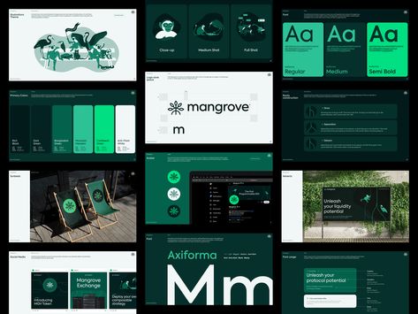 Branding Presentation Design, Brand Presentation Design, Presentation Green Design, Green Brand Identity Design, Corporate Slide Design, Green Identity Branding, Green Presentation, Green Visual Identity, Brand Guidelines Book