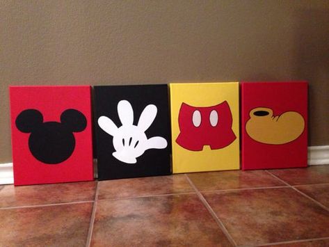 Mickey Mouse Shoes Diy, Mickey Mouse Room, Kids Canvas Painting, Mickey Mouse Decorations, Fiesta Mickey Mouse, Mickey Shorts, Disney Paintings, Mickey Mouse Birthday Party, Small Canvas Paintings