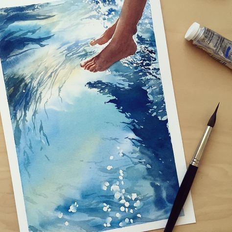 Relaxing in the sun. Realistic Paintings Depicting Water Reflections. To see more art and information about lulebedeva click the image. Human Painting, Simple Oil Painting, Oil Painting Tips, Have Inspiration, Water Reflections, 수채화 그림, Water Art, Nature Drawing, Realistic Paintings