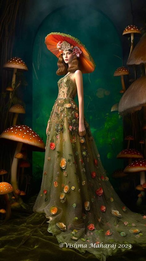 Green Mushroom Hat, Vishma Maharaj, Mushroom Goddess, Mushroom Ideas, Wizard Of Oz Play, Fairytale Ball, Mushroom Dress, Mushroom Party, Mushroom People