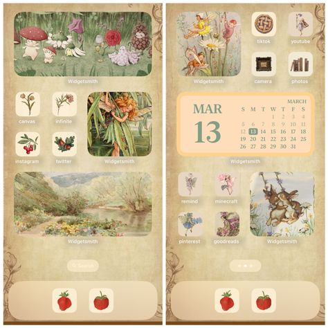 vintage fairy inspired Fairy Iphone Layout, Fairy Phone Layout, Vintage Phone Layout, Fairy Phone Theme, Vintage Phone Theme, Wallpaper Ios16, Core Fashion, Phone Template, Cute Home Screens