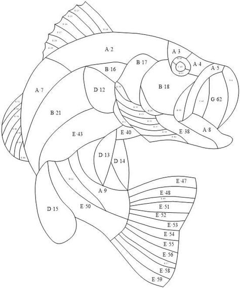 Stained Glass Bass Fish Pattern, Bass Stained Glass Pattern, Fish Stained Glass Patterns Free, Stained Glass Patterns Free Printables Templates Coloring Book, Stained Glass Fish Patterns, Bois Intarsia, Stained Glass Fish, Intarsia Wood Patterns, Fish Quilt