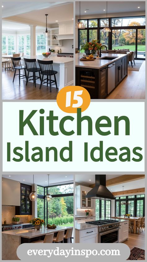 Get some kitchen island inspo and learn what kind of island would look best in your new kitchen. Two Seat Island, Kitchen Island With Seating For 2, Islands With Ovens In Them, Latge Kitchen Island, Kitchen Design Double Island, Island With Seating On 3 Sides, 7 Ft Kitchen Island, Kitchen With Island And Dining Table, Narrow Island With Seating