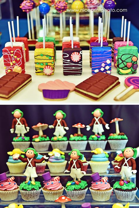 Willy Wonka Desserts, Willy Wonka Themed Food, Willy Wonka Cupcakes, Willy Wonka Cake, Willy Wonka Chocolate, Chocolate Factory Party, Wonka Party, Willy Wonka Party, Wonka Chocolate