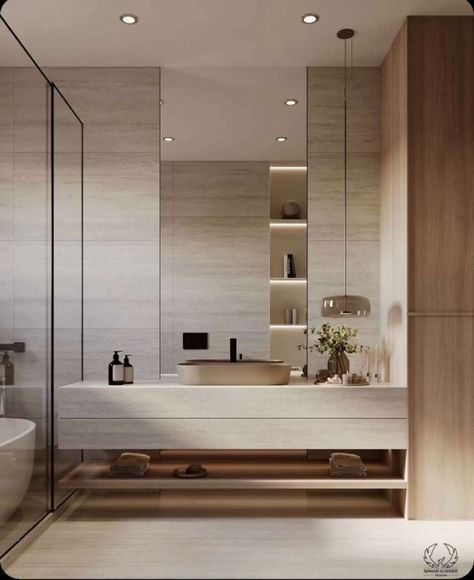 Toilet Niche Design, Master Bathrooms Luxury, Villa Bathroom, Zen Bathroom Decor, Bathroom Niche, Restroom Design, Washbasin Design, Modern Villa Design, Bathroom Design Decor