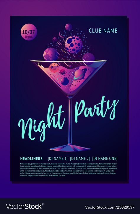 Night Club Invitation, Cocktail Party Poster, Club Invitation, Neon Party Invitations, Futuristic Party, Banner Sample, Cocktail Party Invitation, Club Poster, Cocktail Night