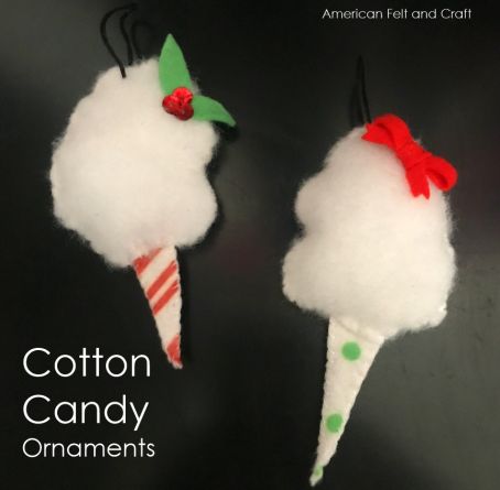 Cotton Candy Christmas Ornament DIY | ~American Felt & Craft ~ Blog Cotton Candy Christmas, Lollipops Diy, Faux Desserts, Christmas Ornament Diy, Heart Shaped Lollipops, Felt Food Diy, Food Tutorials, Candy Ornaments, Ornament Diy