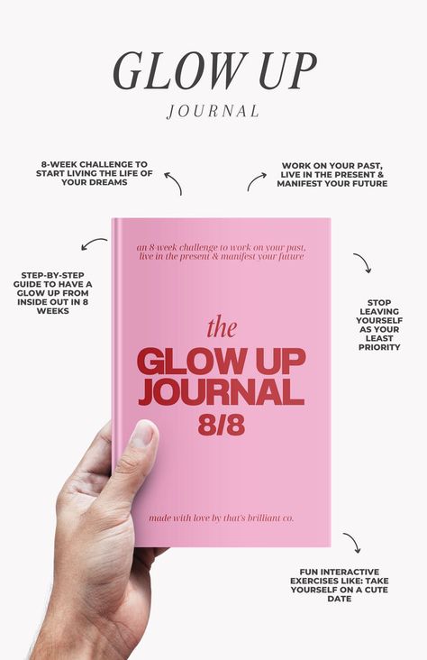 Glow Up Journal, 8 Week Challenge, Wellness Planner, Girl Energy, The Glow Up, Live In The Present, Future Me, The Glow, Product Pictures