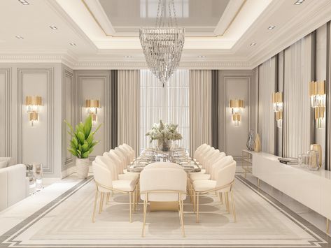 Classical ELEMENTS | Dubai Villa on Behance Dining Room Design Luxury, Drawing Room Decor, Desain Pantry, Dinning Room Design, Exp Realty, Dining Room Interiors, Luxury Dining Room, Elegant Dining Room, Design Room