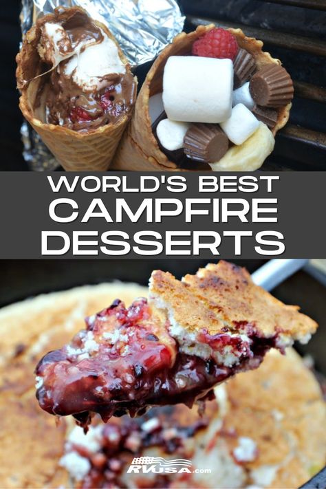 Campfire Desserts Pin Campfire Snacks, Campfire Desserts, Camping Desserts, Camping Snacks, Easy Camping Meals, Campfire Food, Awesome Recipes, Fire Cooking, Campfire Cooking