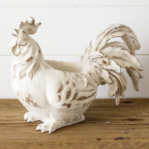 Rooster Collectibles, White Rooster, Rooster Statue, Rooster Kitchen Decor, Kitchen French, Creole Cottage, Driftwood Art Diy, Horse Country, Table Scapes