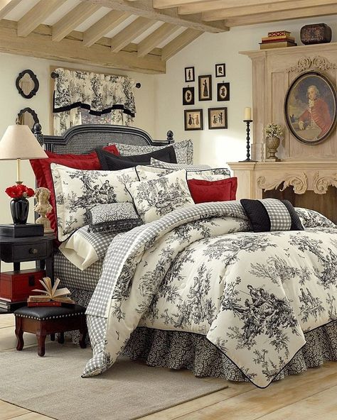 Amazon.com - Thomasville Bouvier 10-Piece Bedding Ensemble, Queen - Black Toile, French Country Bedrooms, French Country Design, Ideas Hogar, Country Bedroom, Dreamy Bedrooms, Bed Sets, French Country House, French Country Style