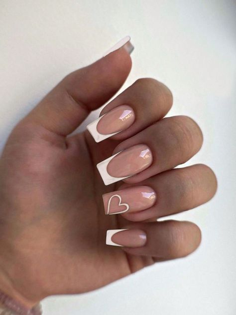 Free Returns ✓ Free Shipping✓. 24pcs Coffin Shaped Long False Nails Set, Fashionable, Elegant, Simple, French Tip Design, Suitable For Party, Dating, Daily Wear- Press On Nails at SHEIN. Her Nails, White Nail, Spring Nails, Nail Art, Nails, Pink, White, Design, Art