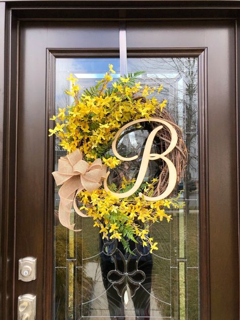 Forsythia Wreath, Wreath Base, Hello Sign, Hydrangea Wreath, Burlap Ribbon, Spring Is Here, Spring Wreath, Grapevine Wreath, Fall Wreath