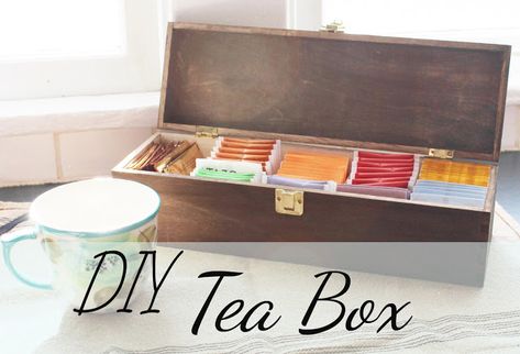 MessyEverAfter.com | DIY Tea Box, Craft Project, Kitchen Organization Wooden Tea Box Diy, Tea Storage Diy, Tea Box Diy, Diy Tea, Wooden Tea Box, Box Craft, Tea Diy, Tea Storage, Box Diy