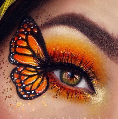 butterfly makeup look, summer makeup look, butterfly eye makeup, simple butterfly makeup look, butterfly makeup ideas, butterfly makeup look easy Soft Neutral Makeup, Natural Looking Makeup, Butterfly Face Paint, Butterfly Eyes, Butterfly Makeup, Butterfly Costume, Butterfly Face, Cute Eye Makeup, Face Art Makeup