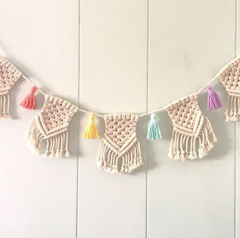 Macrame Bunting, Macrame Toran, Macrame Banner, Mint And Lavender, Macrame Nursery, Nursery Banner, Macrame Garland, Nursery Crafts, Macrame Wall Hanging Tutorial