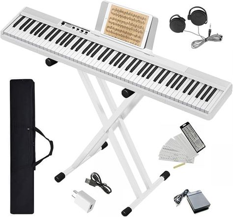 Amazon.com: Longeye Piano Keyboard 88 Keys Compact Portable Digital Piano for Beginners with Semi-Weighted Full-Size Keys, Stand, Headphones, Sustain Pedal, Carrying Case, White : Musical Instruments Piano For Beginners, Piano Keyboard, Keyboard Piano, Digital Piano, Carrying Case, Musical Instruments, Keyboard, Carry On, Piano