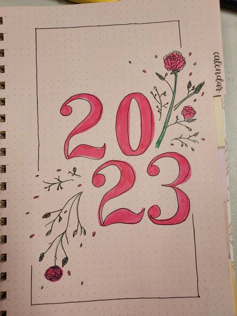 Bujo 2023 Cover Page Aesthetic, Journal Title Page 2023, 2024 Title Page Ideas, New Year Diary Ideas 2024, 2023 Notebook Ideas, Journal New Year Page, New Year Drawing Ideas 2024, Journal Ideas 2024 Cover Page, Year Journal Cover