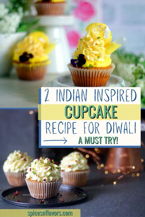 Mini Indian Desserts, Indian Inspired Desserts, Indian Cupcakes, Diwali Cupcakes, Fusion Foods, Sweet Meat Recipe, Diwali Inspiration, Flavour Combinations, Diwali Recipes