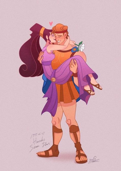 Cartoon Characters In Love Aesthetic, Meg And Hercules, Megara Disney, Meg Hercules, Hercules Disney, Disney Romance, Disney Character Art, Animation Disney, Disney Hercules