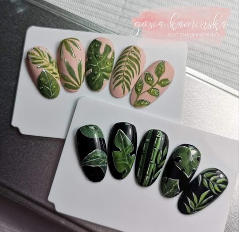 Houseplant Nail Art, Green Nails Plants, Nail Green, Abstract Nails, Beauty Nails Design, Green Nail, Basic Nails, Nail Bar, Nail Art Tutorial